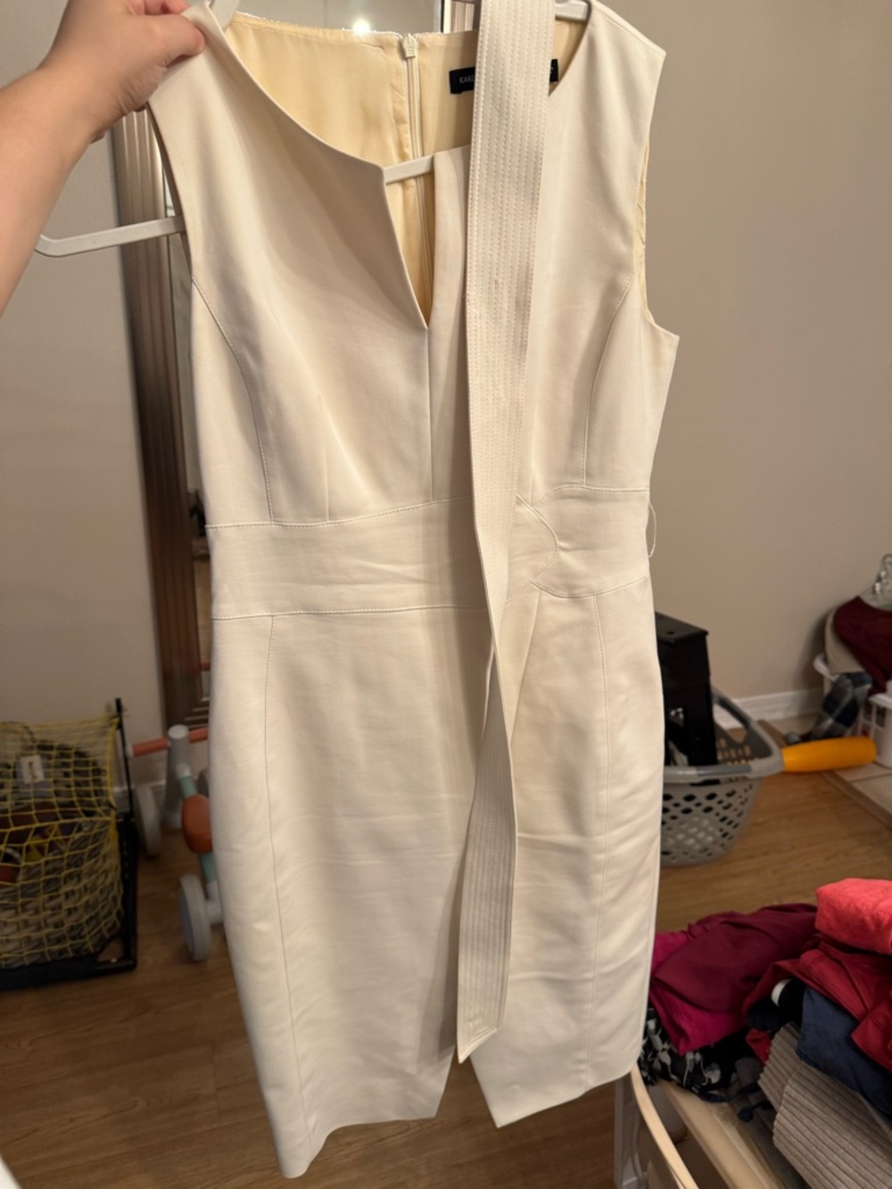 Karen Millen Cream Sleeveless Sheath Dress with Waist Sash